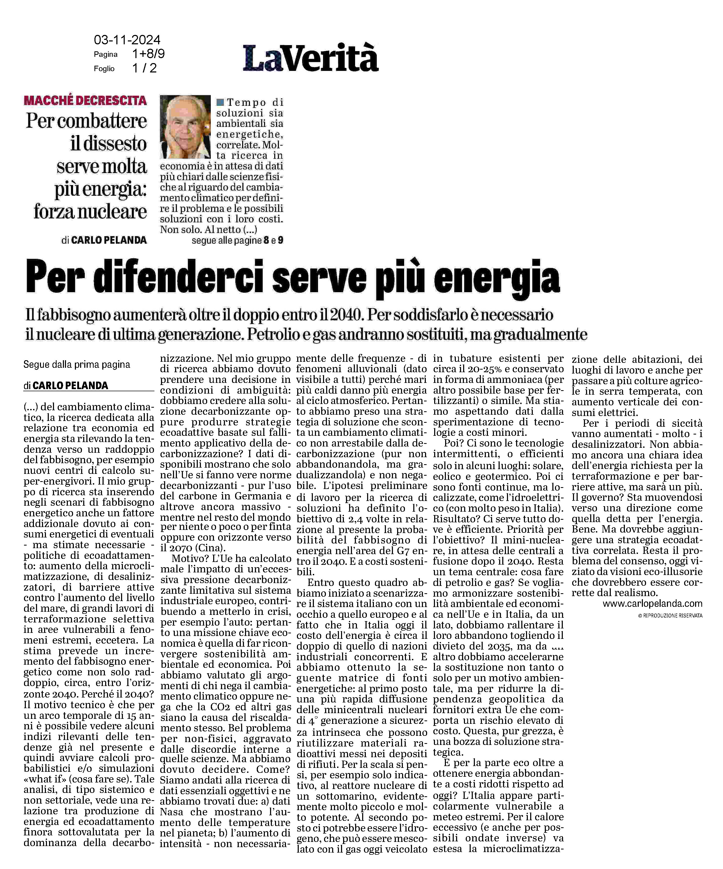 La-Verita-3-11-2024-Verso-piu-energia-nucleare-ed-ecoadattamento